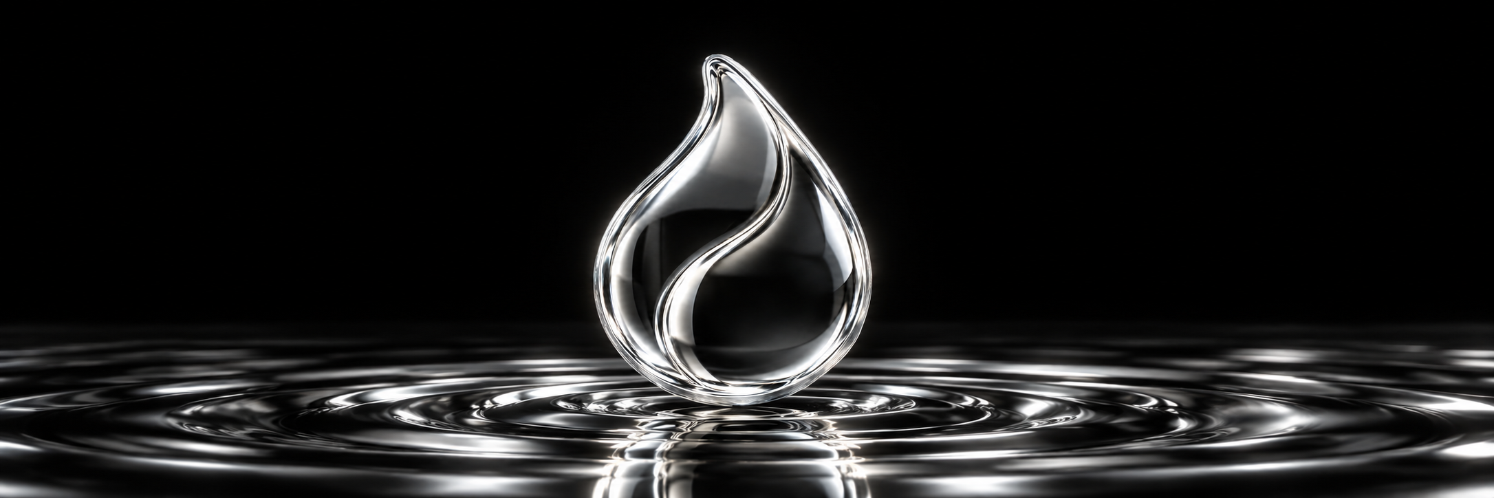 A sculptural chrome drop over rippling liquid silver