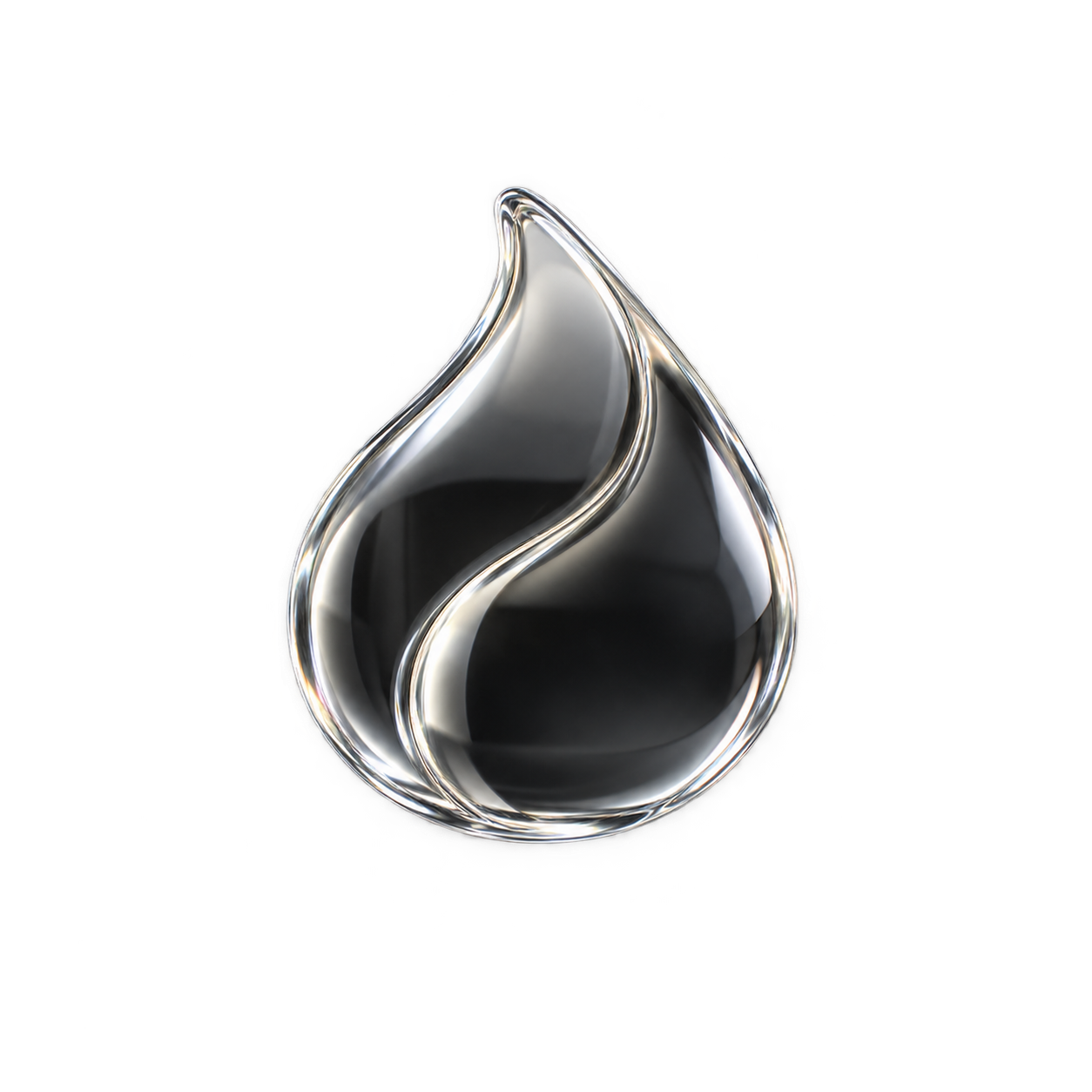 PONSBER, a sculptural silver liquid-chrome drop